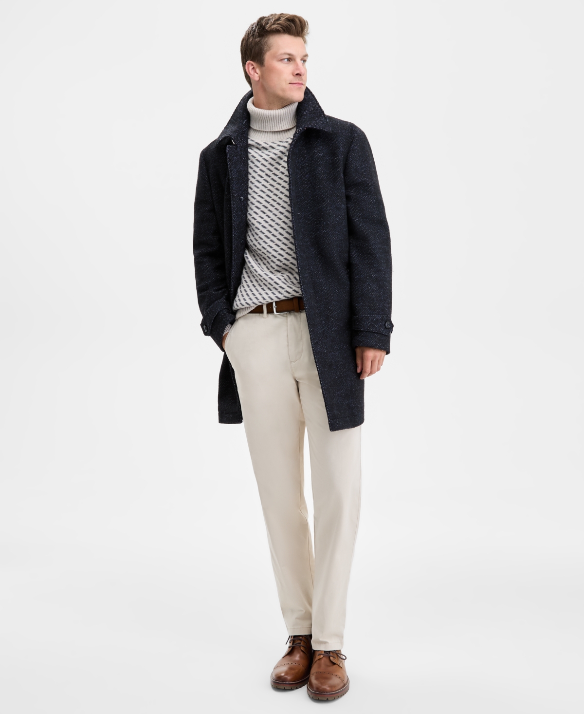 Tommy Hilfiger Men's Freeman Car Coat Black/White Herringbone - Size: 40 Regular