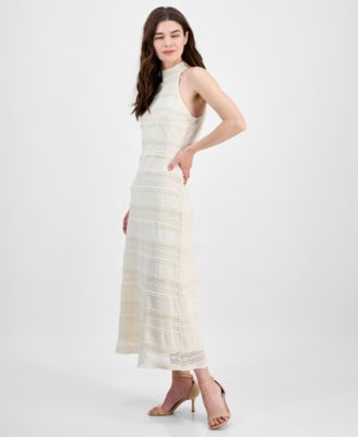 Women's Lace Knit Mock Neck Halter Dress