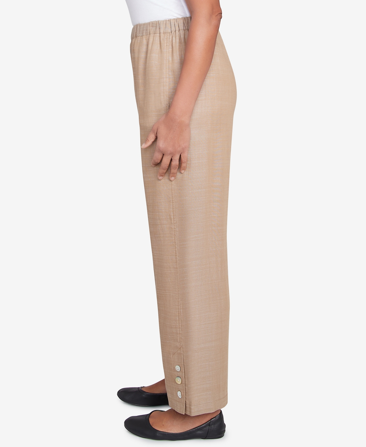 Alfred Dunner Women's Summer Solstice Relaxed Button Detail Ankle Pants In Neutral