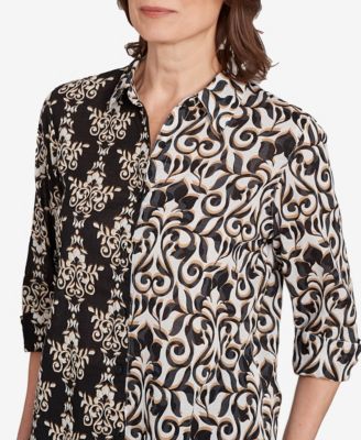 Women's Natural Instinct Medallion Twin Print Button Front Top