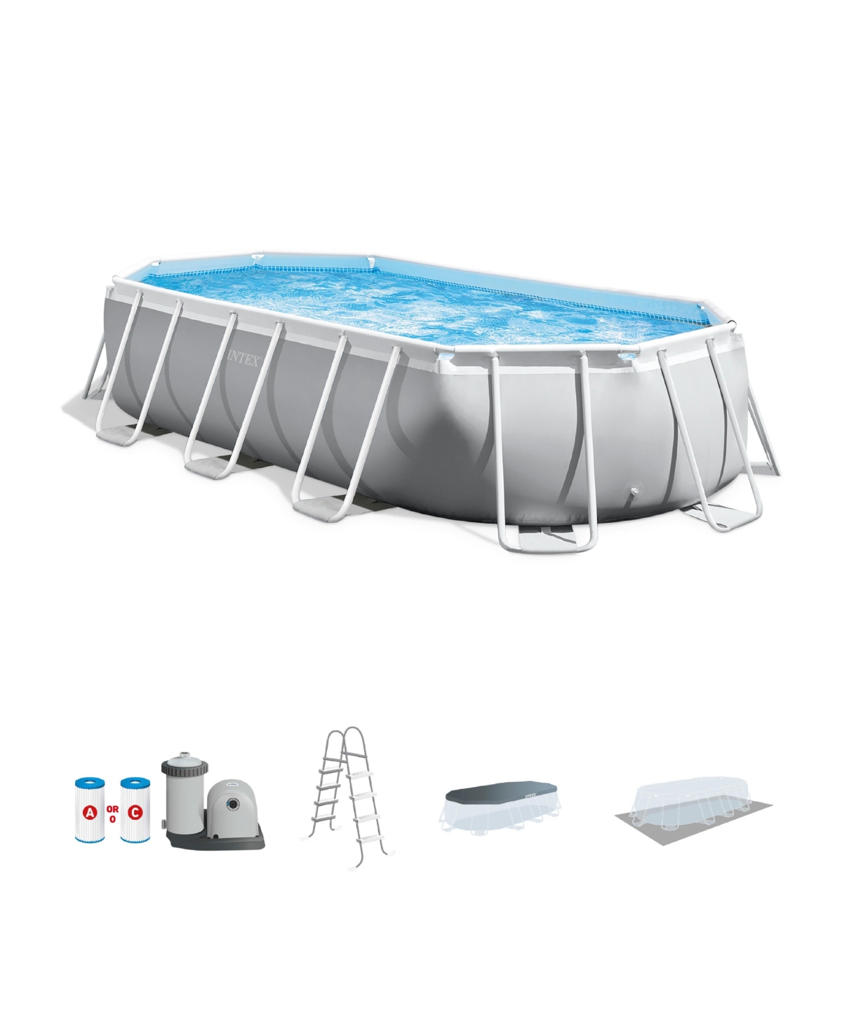 16.5ft x 9ft 48in Prism Frame Oval Above Ground Swimming Pool Pump Set