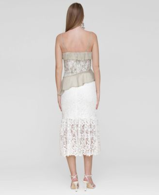 Women's Ruffle Lace-Panel Asymmetric Top