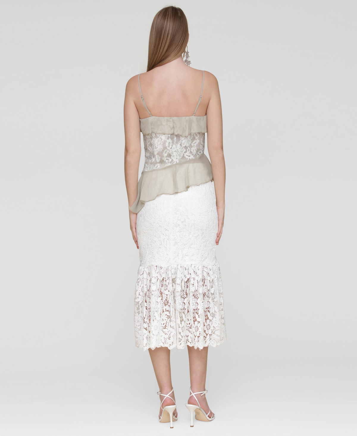 Avec Les Filles Women's Ruffle Lace-panel Asymmetric Top