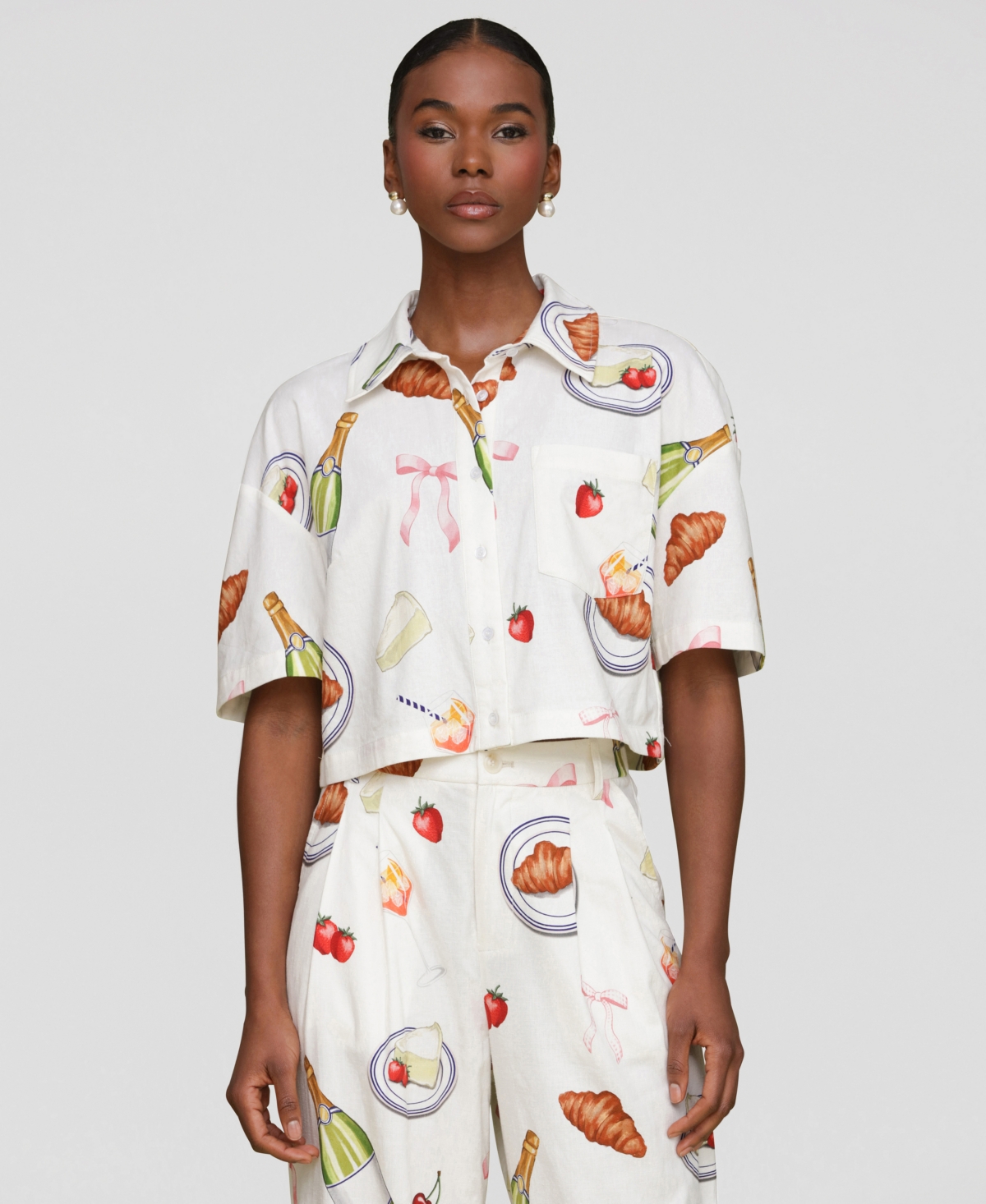 Avec Les Filles Women's Printed Button-front Camp Shirt