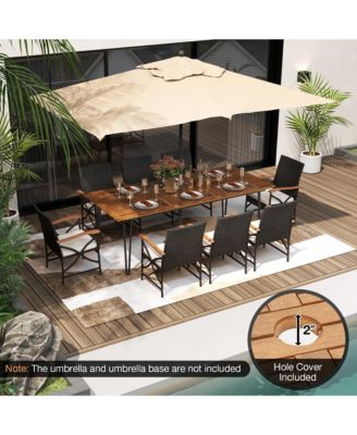 9 PCS Outdoor Patio Dining Set Armchairs Set of 8 & Acacia Wood Square Table