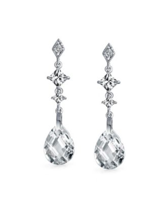 Briolette Faceted Teardrop Cubic Zirconia CZ Chandelier Earrings Sterling Silver