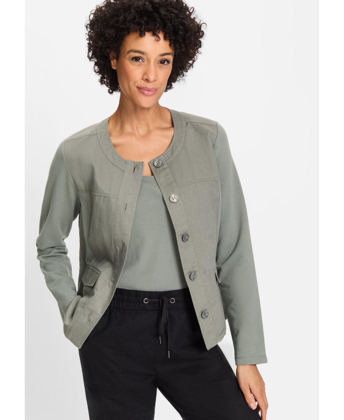 Women's Mixed Media Jersey Jacket - Jungle khaki