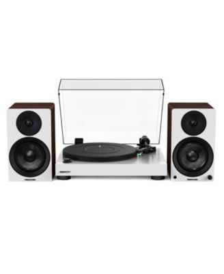 high-fidelity, Bluetooth-enabled, belt-drive, built-in preamp, 90W Class D amplified vinyl turntable system with stereo speakers, stylus.