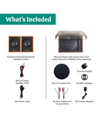 Montrose, Upgradable Vinyl Record Player with Huntley, Powered Bluetooth Bookshelf Speakers, 3" Driver, for Warm Natural Sound