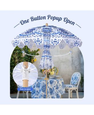 Our Beach Portable Umbrella for Sand Beech Wood Pole Carry Bag with Printed Porcelain Love Cute Garden Parasol