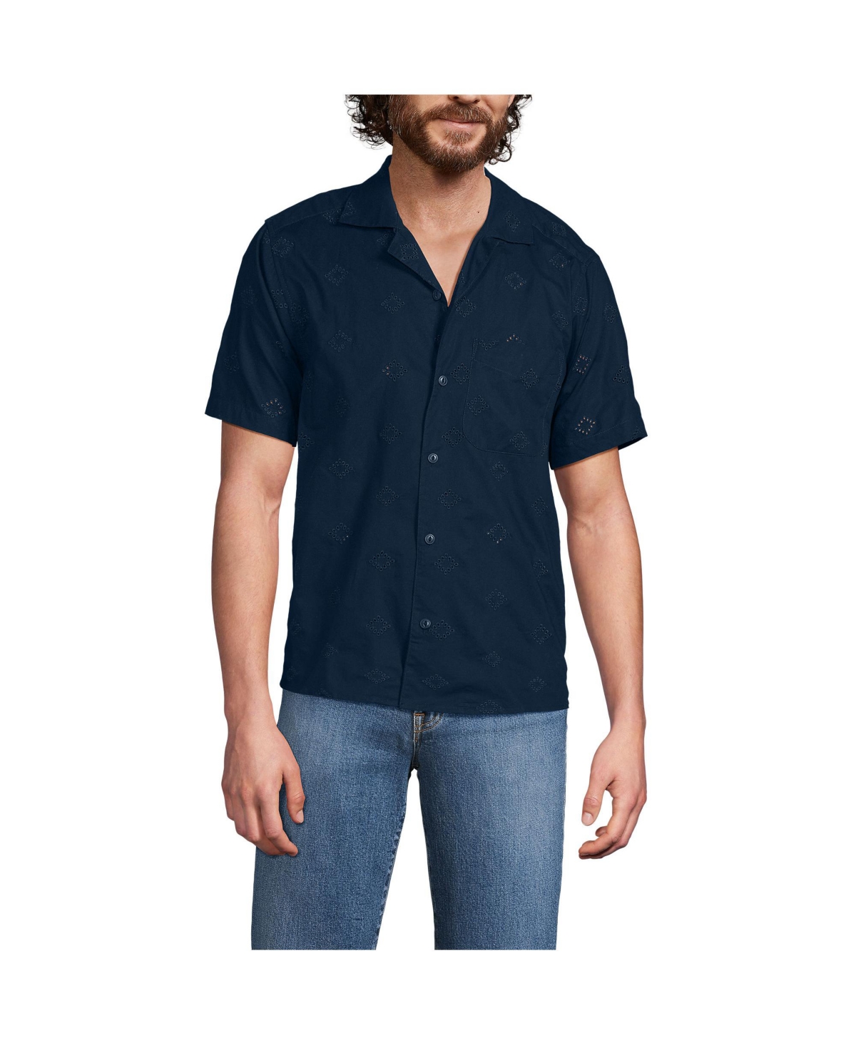 Men's Textured Camp Collar Shirt - Radiant navy