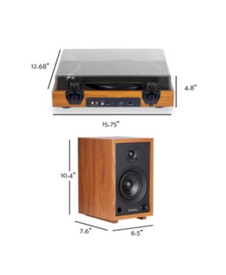 Montrose Record Player Stereo System, 4" Bluetooth Powered Bookshelf Speakers, Belt-Drive Turntable with Audio-Technica Stylus, Speed Control Motor, Built-in Preamp, Wood Plinth