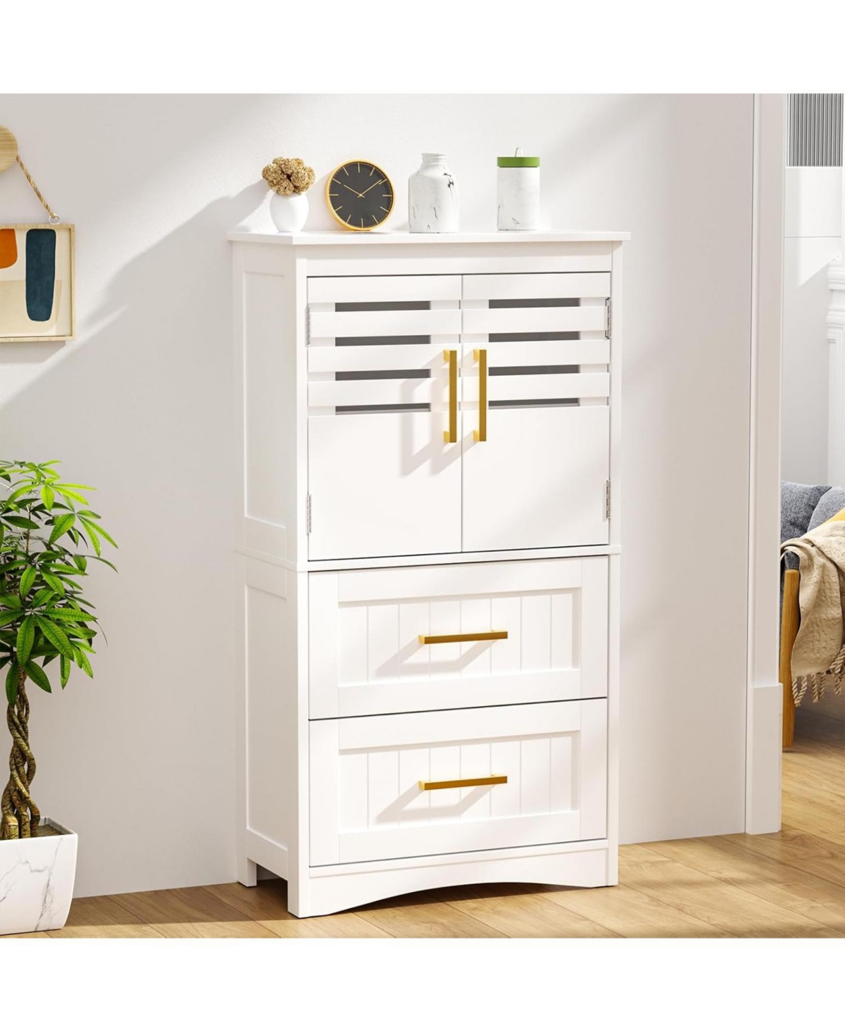 Freestanding Bathroom Cabinet with 2 Drawers and 2 Doors - White