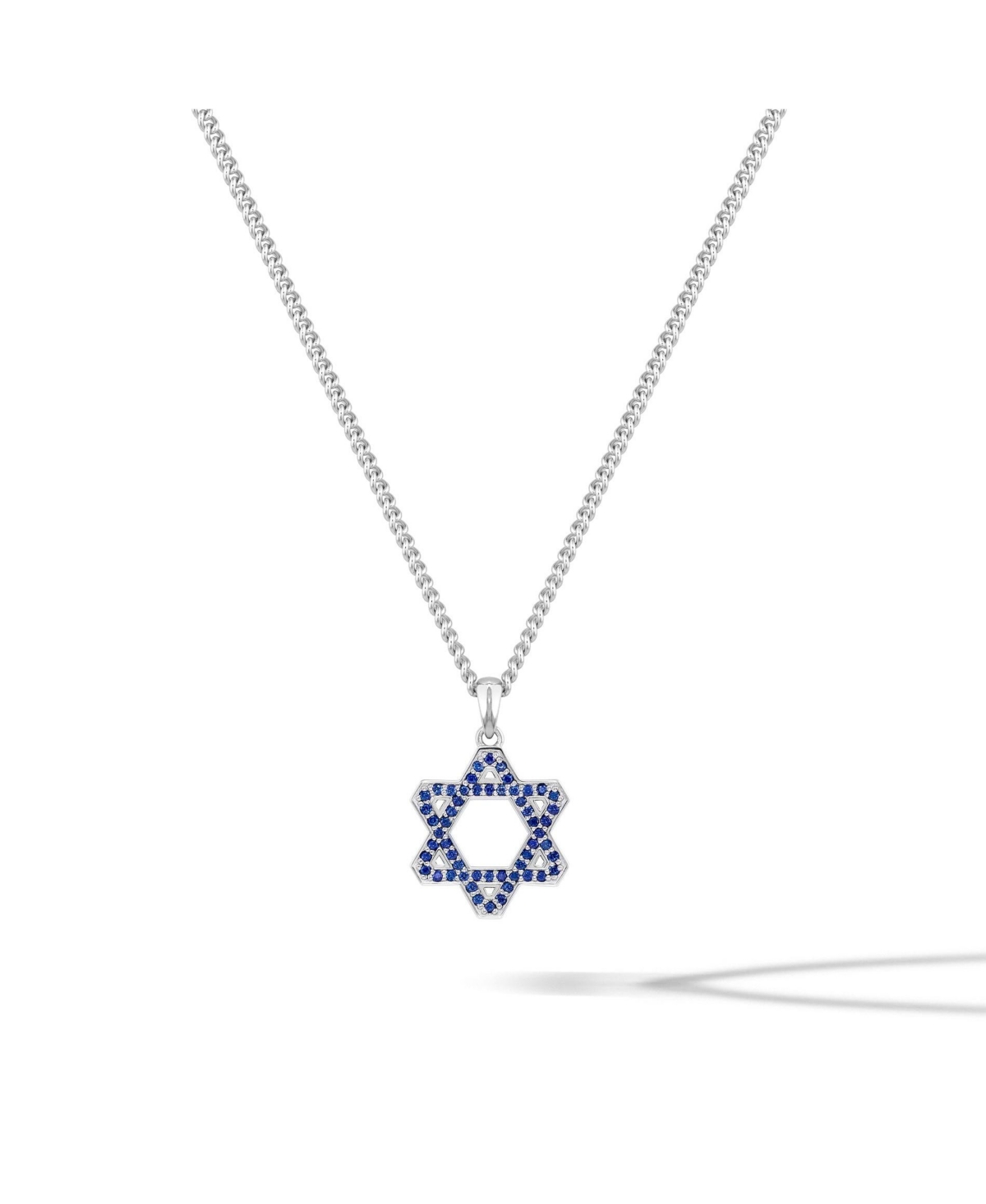 Men's Star of David Pendant with Blue Spinel in Sterling Silver - Gold