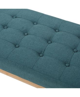 Mid-Century Upholstered Bench with Button Tufting and Birch Wood Legs for Dining Room, Hallway, or Office