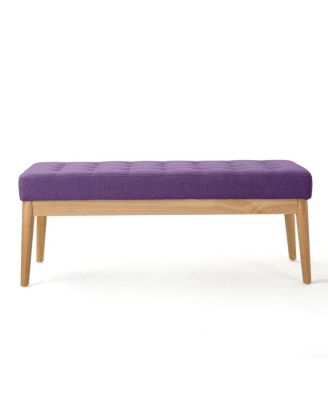 Mid-Century Upholstered Bench with Button Tufting and Birch Wood Legs for Dining Room, Hallway, or Office