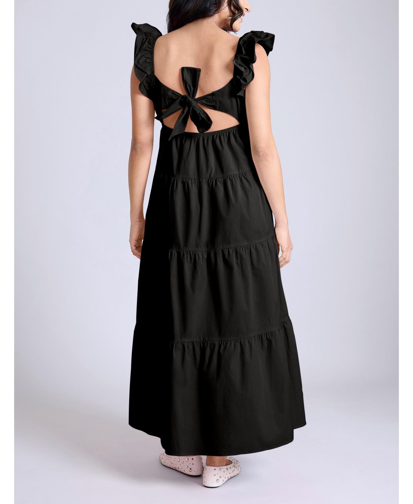 Женское платье Motherhood Maternity Ruffle Sleeve Tie-Back Maxi Dress - Motherhood, цвет: Чёрный — фото 2