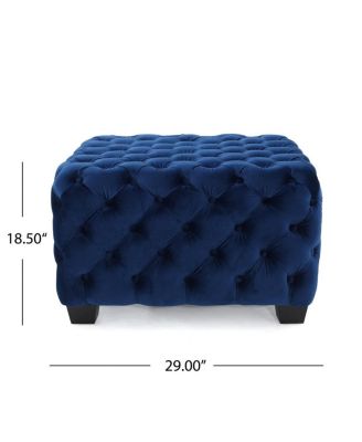 Velvet Upholstered Square Ottoman with Deep Button Tufting and Wood Legs for Living Room or Lounge Seating-The Pop Home