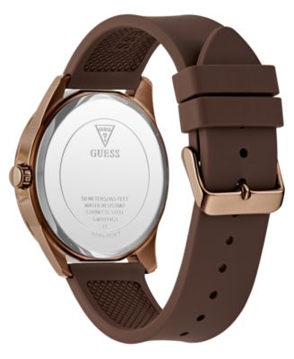 Men's Analog Brown Silicone Strap Watch, 44mm