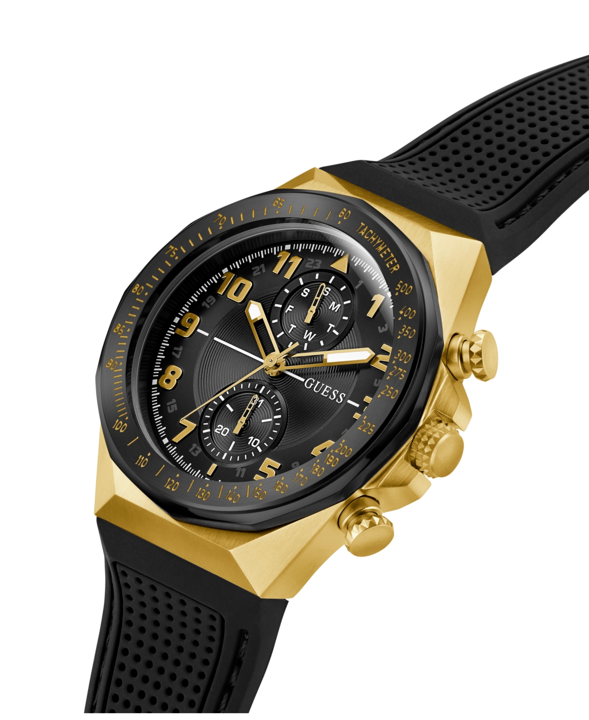 Guess Men's Multi-function Black Silicone Strap Watch, 46mm In Black
