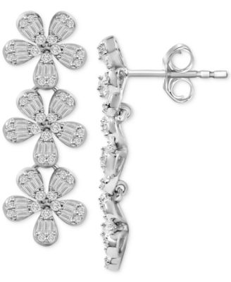 Diamond Flower Triple Drop Earrings (3/4 ct. t.w.) in 14k White Gold