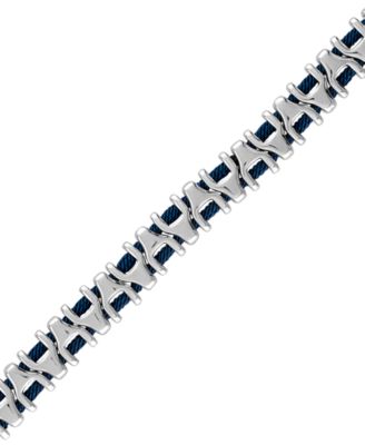 Men's Link Stainless Steel Blue Corded Bracelet