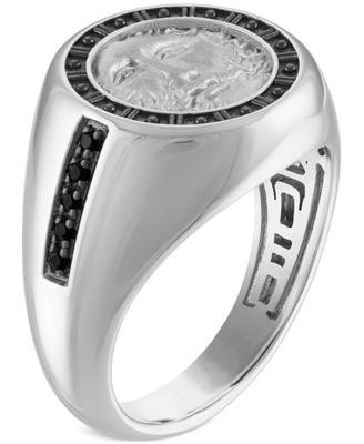 Men's God of Time Sterling Silver Black Diamond (1/10 ct. t.w.) Ring