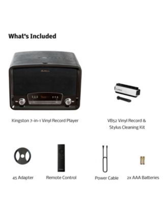 Kingston – 7-in-1 vintage player: 3-speed turntable, Bluetooth, CD, radio, USB/MP3, aux/RCA, cleaning kit – all-in-one audio hub.
