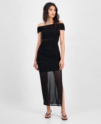 Bar III - Women's Off-The-Shoulder Ruched Mesh Dress