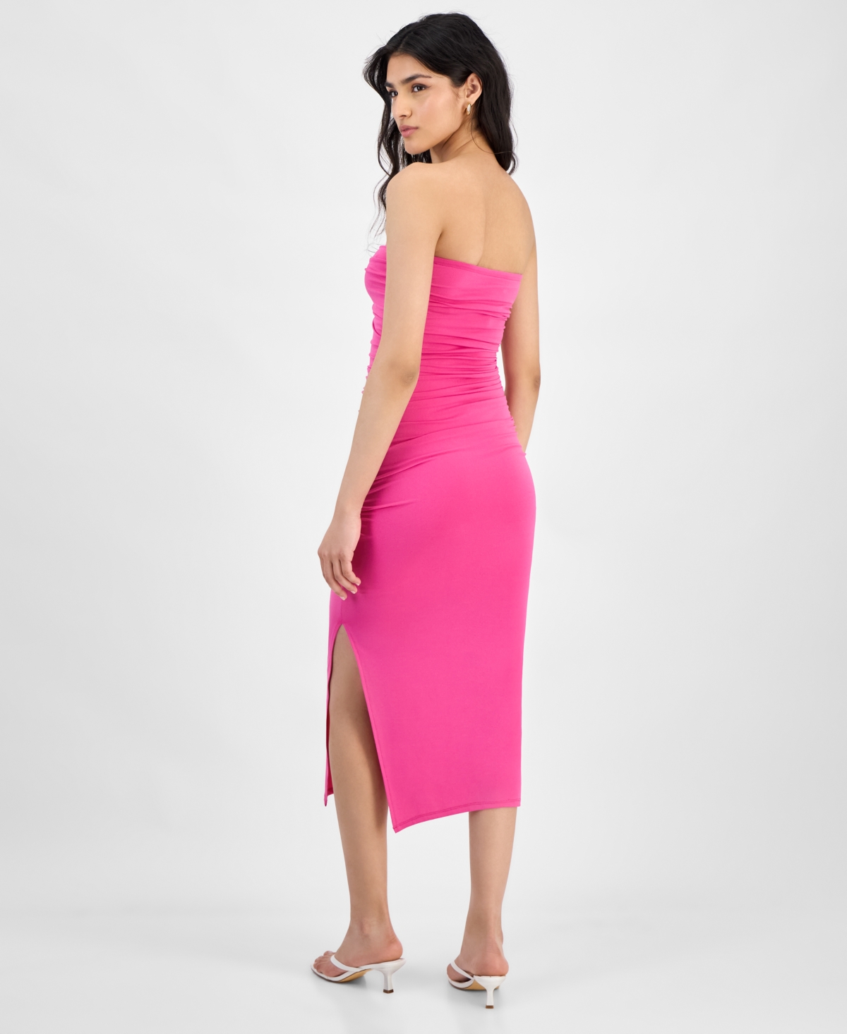 Bar Iii Women's Strapless Keyhole Ruched Midi Dress, Exclusively At Macy's