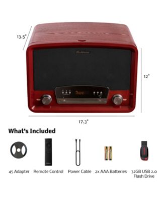 7-in-1 Vintage Record Player System with Turntable, Bluetooth, Radio, CD, USB Playback, MP3 Recording, and Amplifier