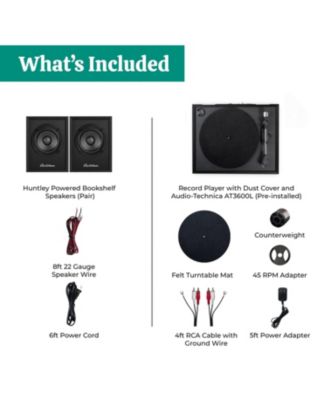 Montrose, Upgradable Vinyl Record Player with Huntley, Powered Bluetooth Bookshelf Speakers, 3" Driver, for Warm Natural Sound