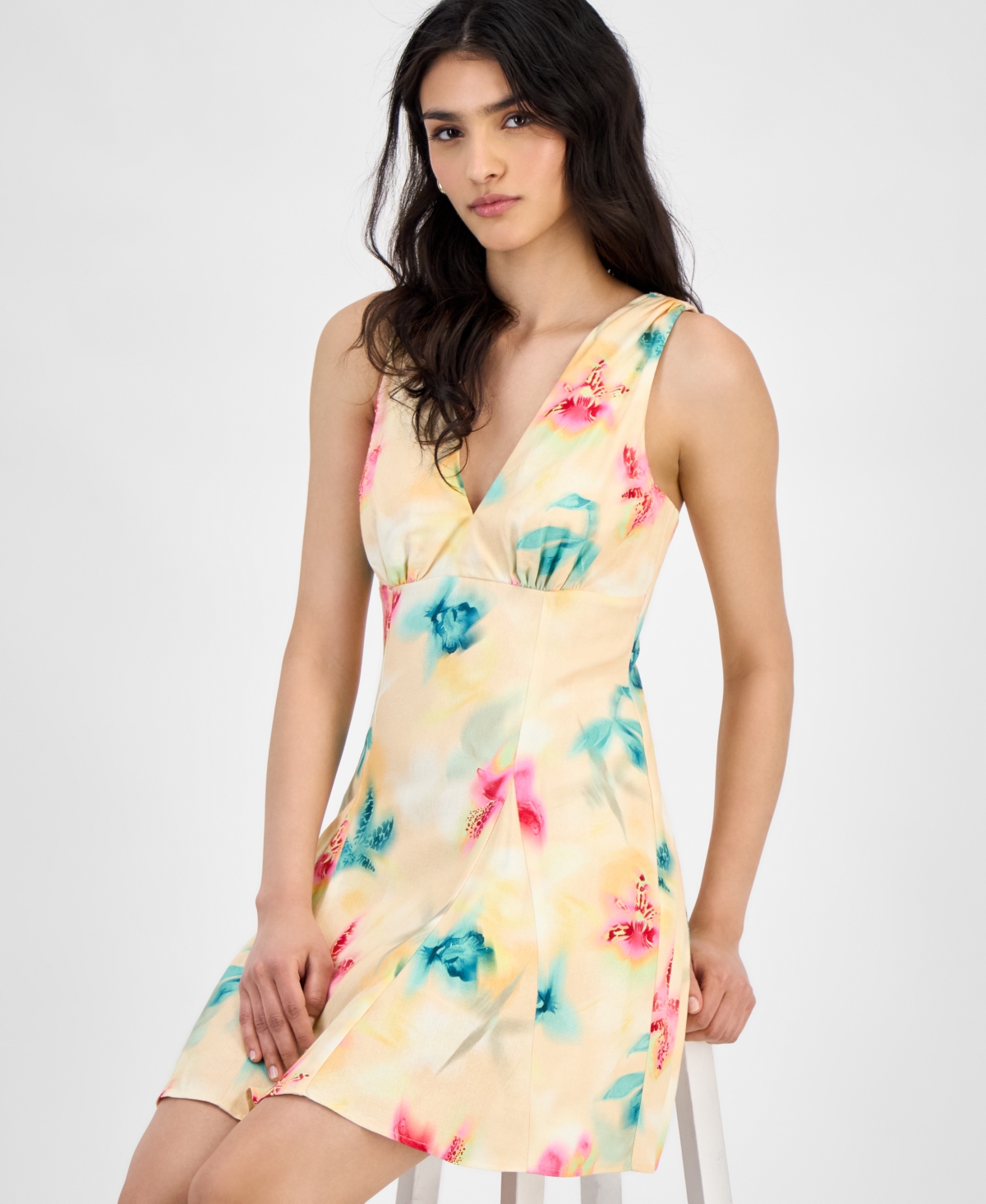Bar Iii Printed V-neck Empire-waist Sleeveless Dress, Exclusively At Macy's