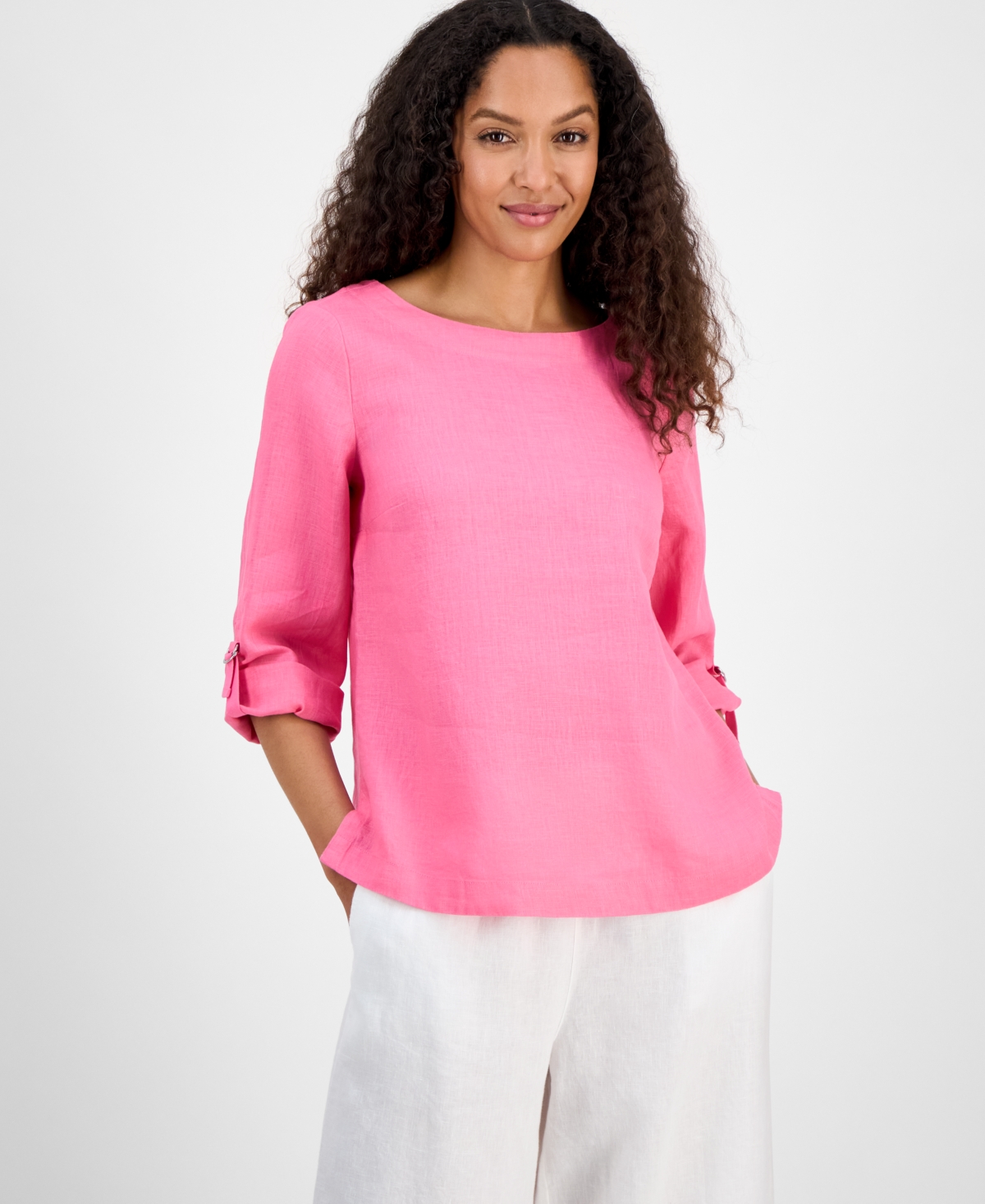 CHARTER CLUB WOMEN'S 100% LINEN D-RING TOP, CREATED FOR MACY'S 