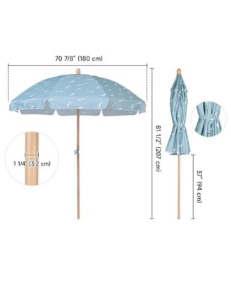 Our Beach Portable Umbrella for Sand Beech Wood Pole Carry Bag with Printed Seagull Cute Garden Parasol