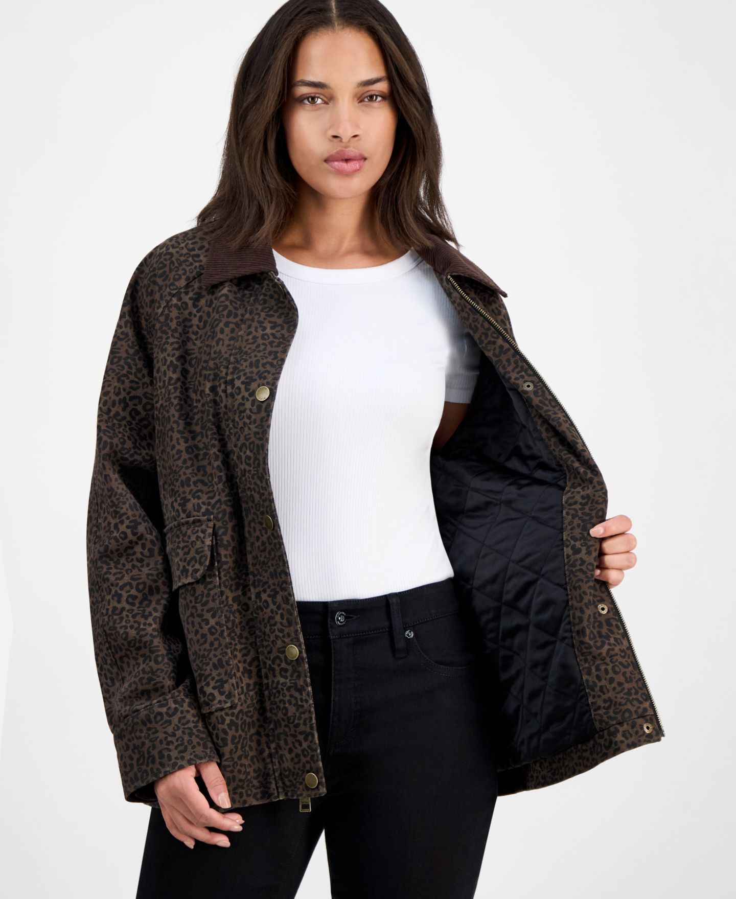 Женская куртка BCBG Corduroy-Collar Barn, цвет: Коричневый леопардовый — фото 4