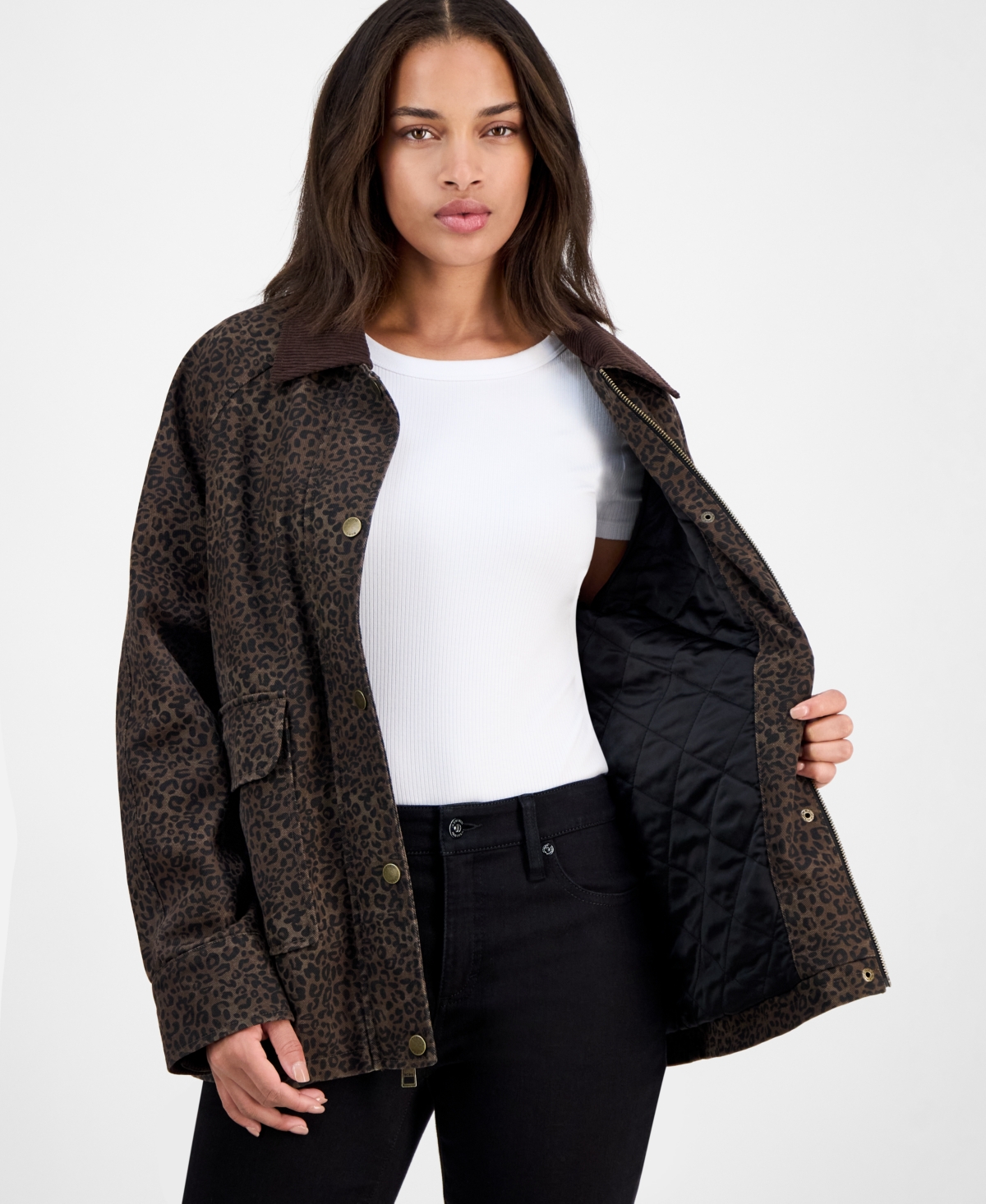Bcbgmaxazria Women's Corduroy-collar Barn Jacket, Exclusively At Macy's In Animal Print