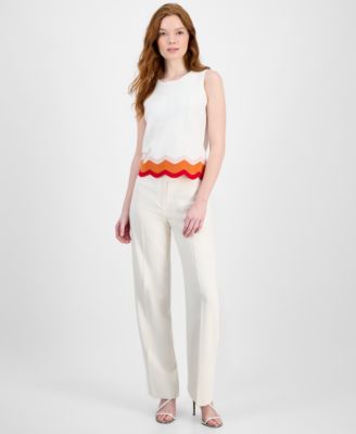 Women's Crewneck Striped-Hem Sleeveless Sweater