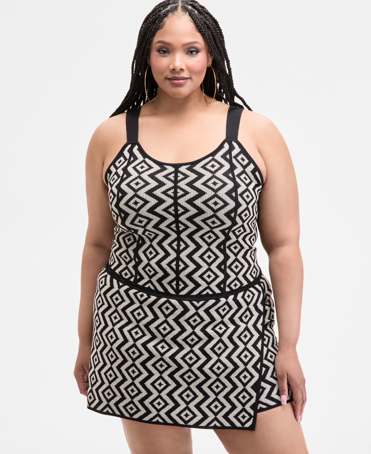 Nina Parker Trendy Plus Size Geo-knit Tank