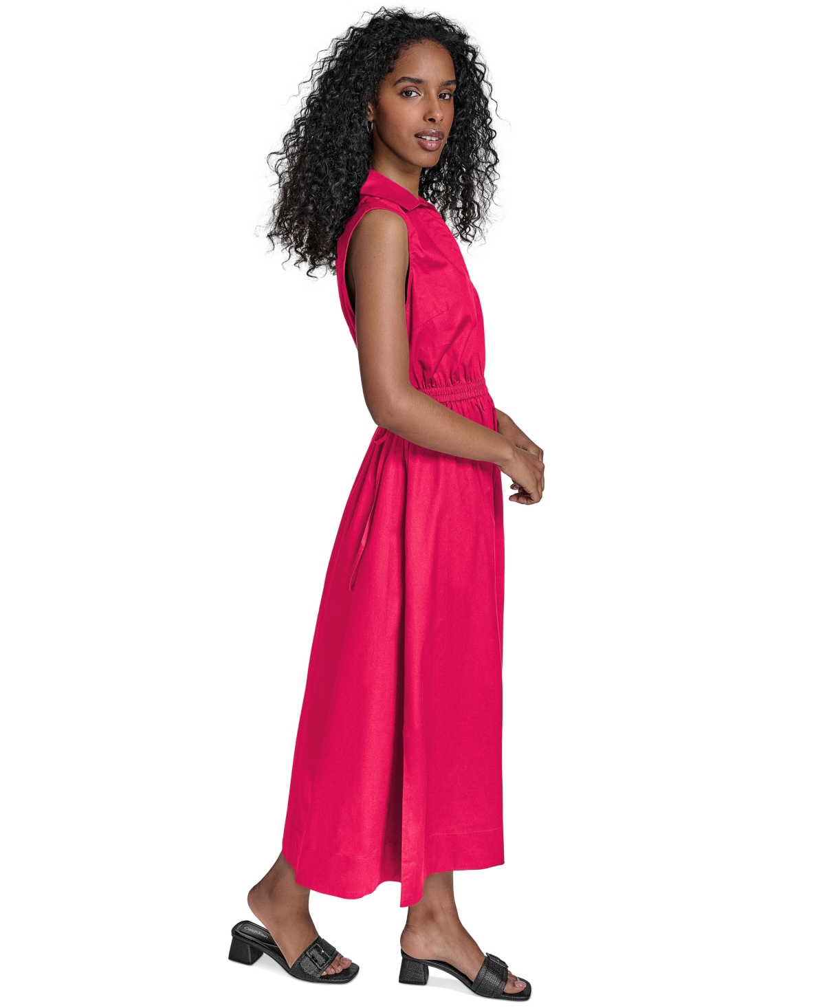 Calvin Klein Women's Cotton Drawstring Sleeveless Midi Dress In Red