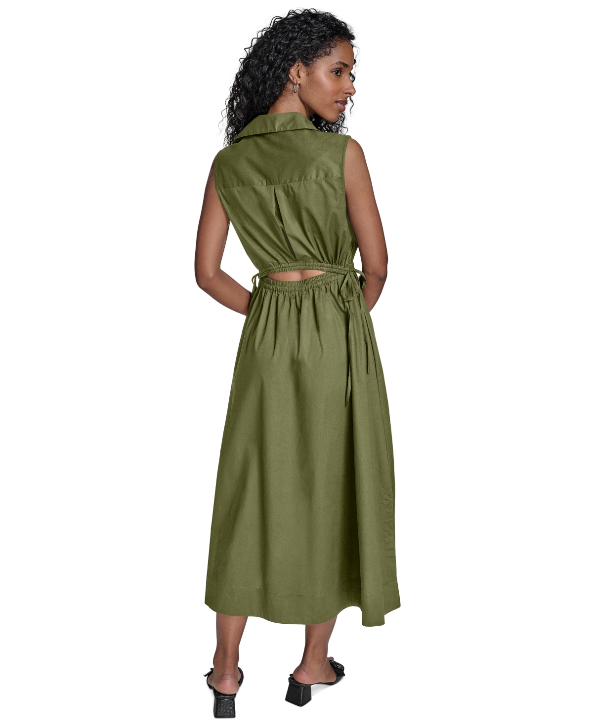 Shop Calvin Klein Women's Cotton Drawstring Sleeveless Midi Dress In Light Olive