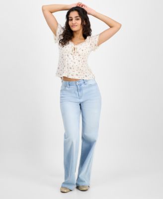 Juniors' Elastic-Back Wide-Leg Jeans