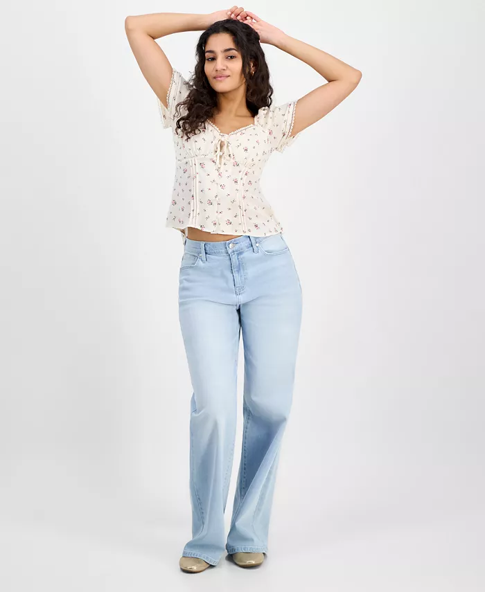 Juniors' Mandy Baggy Elastic-Back Wide-Leg Jeans - thumbnail 5