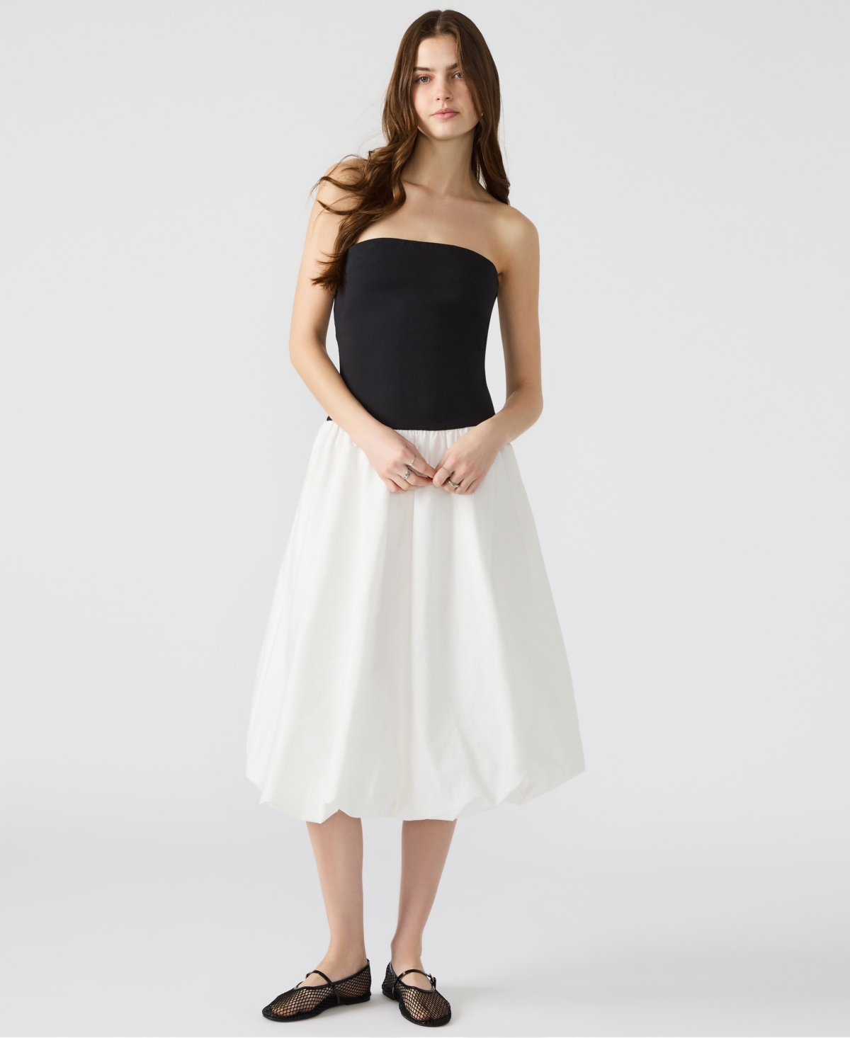 Steve Madden Women's Oliver Mixed-media Bubble-hem Dress In Black