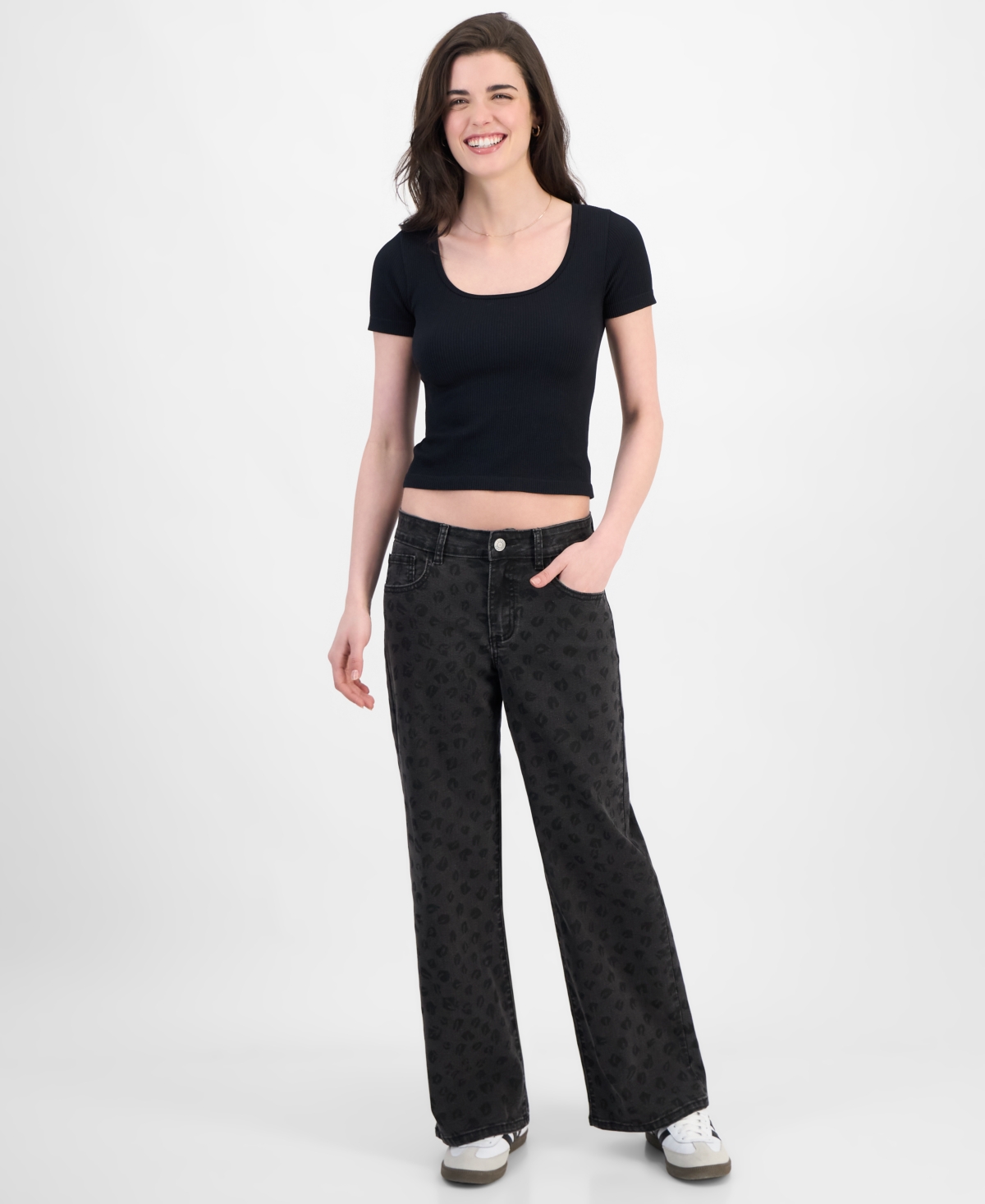 GOGO JEANS JUNIORS' TONAL LEOPARD-PRINT WIDE-LEG JEANS 
