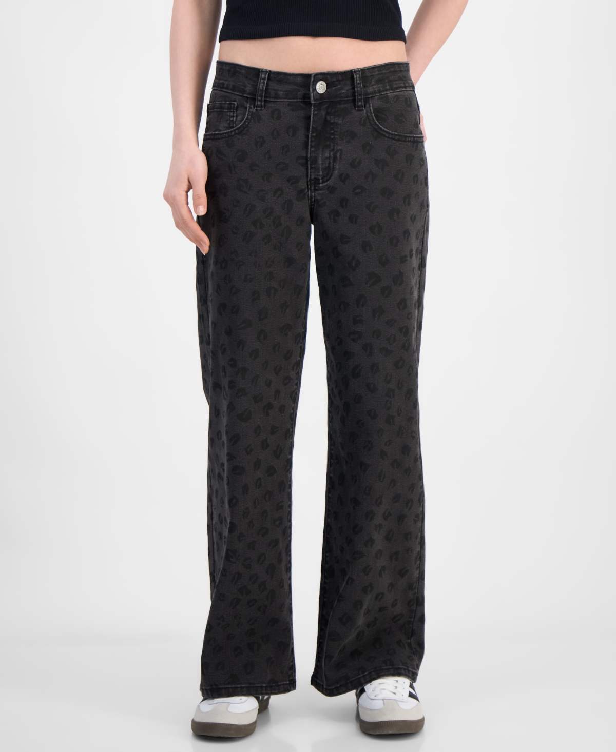 GOGO JEANS JUNIORS' TONAL LEOPARD-PRINT WIDE-LEG JEANS 