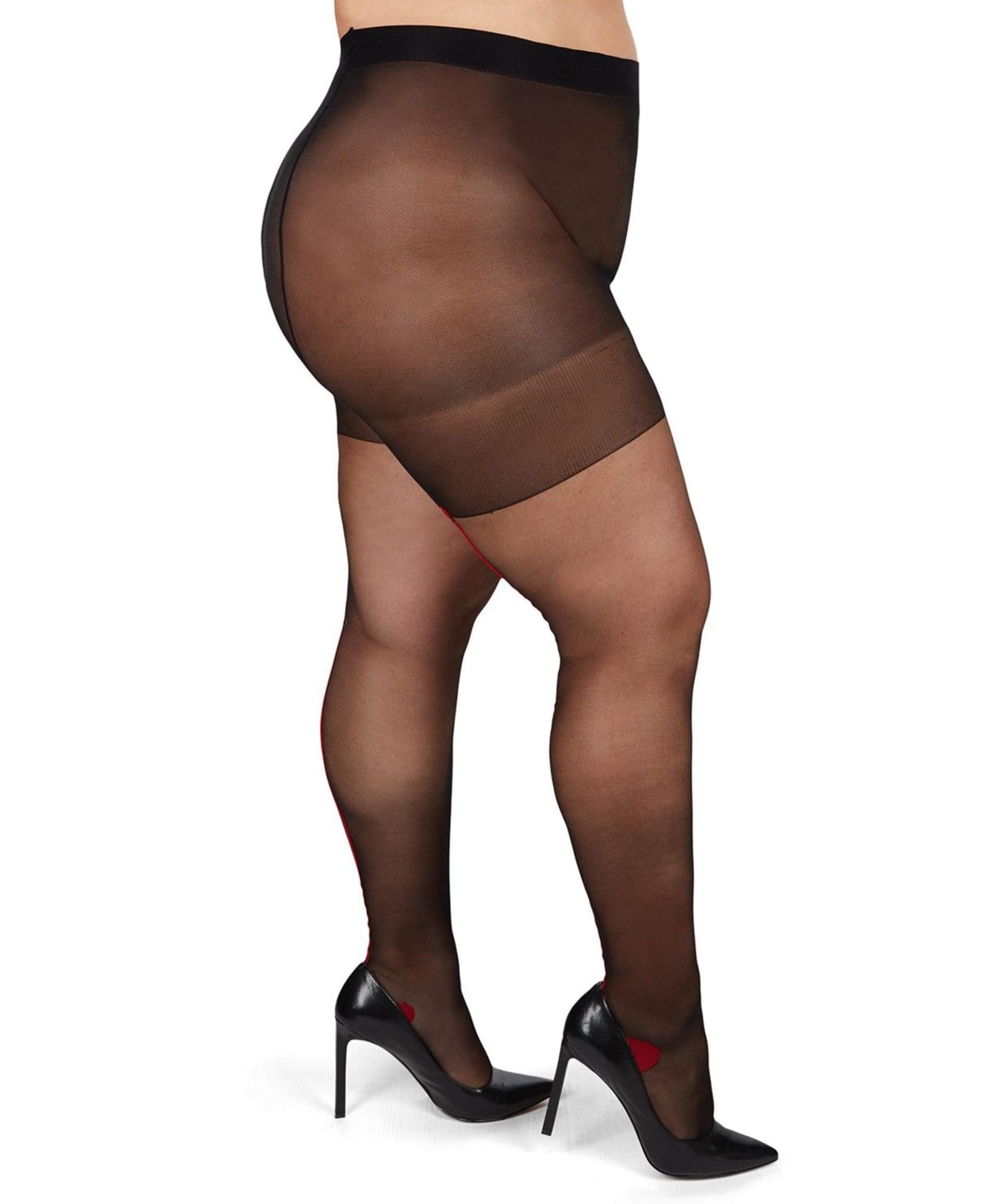 Memoi Plus Size Curvy Silky Sheer Control Top Pantyhose Mm-2210 In Black-red