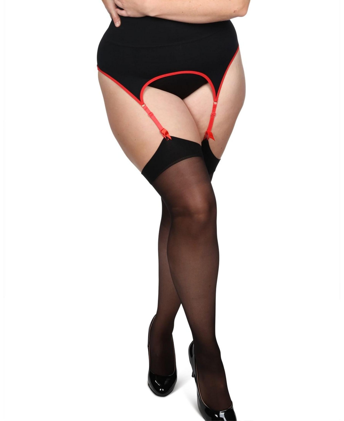 Memoi Plus Size Back Seam/cuban Heel Curvy Thigh High Stocking Mm-2612 In Black-black