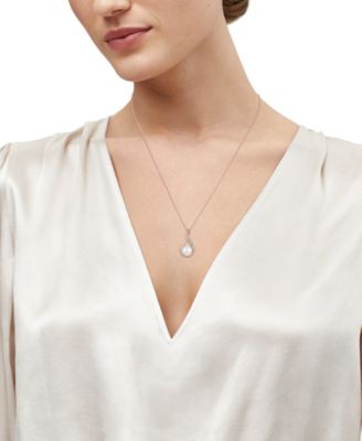 Cultured Freshwater Pearl (9mm) and Diamond Accent Pendant 18" Necklace in 14k Gold