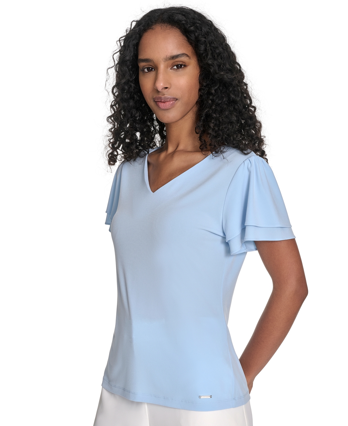 Shop Calvin Klein Women's Solid V-neck Flutter-sleeve Top